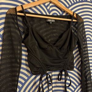 I.AM.GIA Black Ruched Mesh Crop Top
